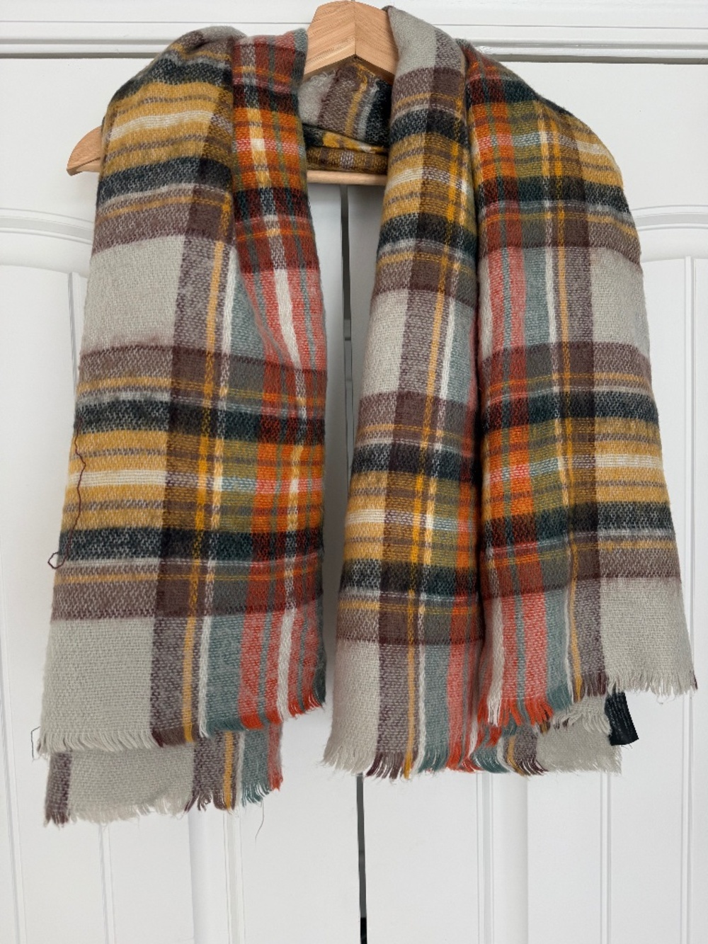 Zara Plaid Oversized Blanket Scarf Fringe Square Wrap Shawl